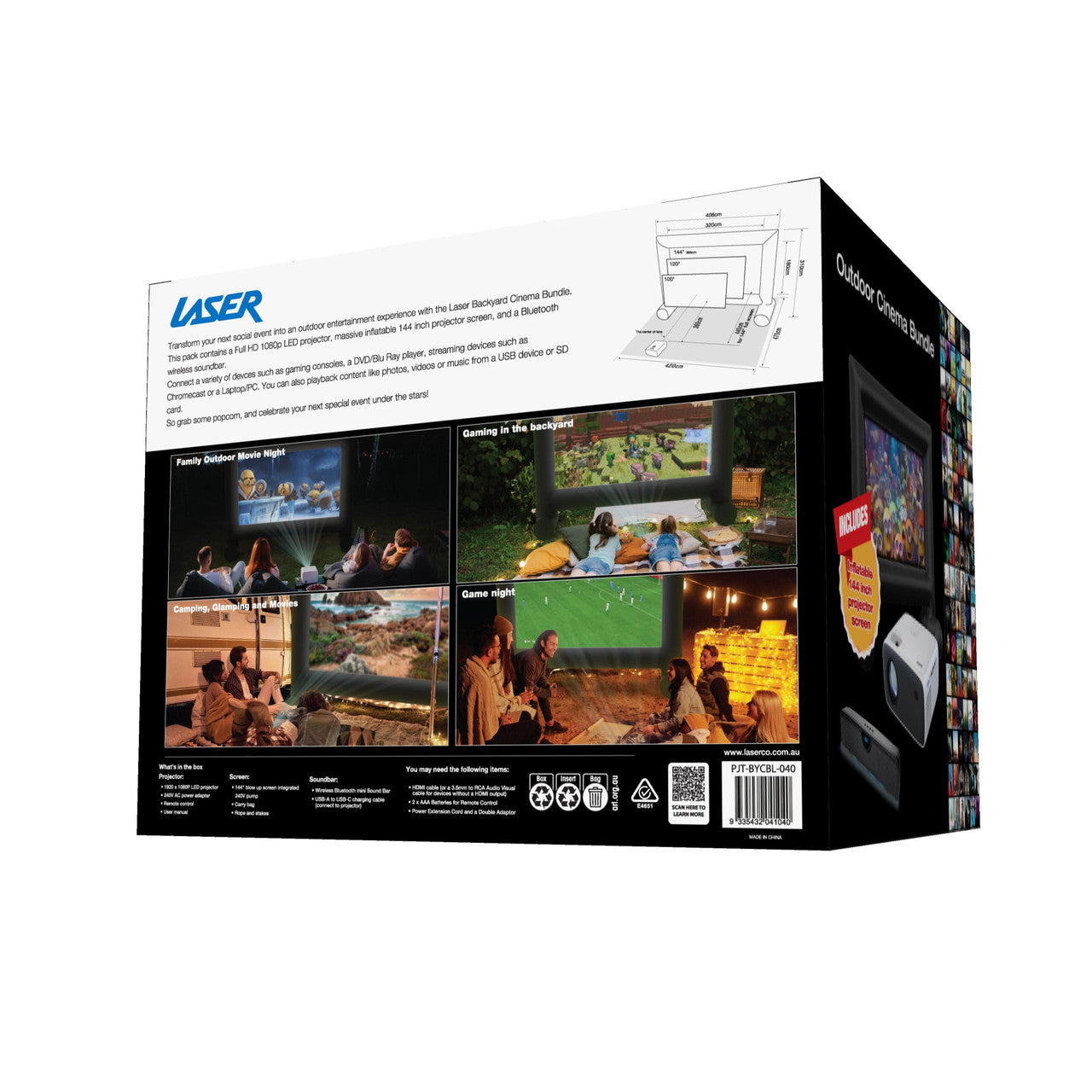Laser Outdoor Cinema: Full HD Projector, 144" Screen & Soundbar 2025 Model