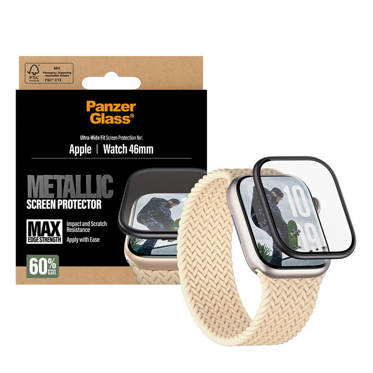 PanzerGlass Metal Frame Screen Protector for Apple Watch Series 10 (46mm) - Black