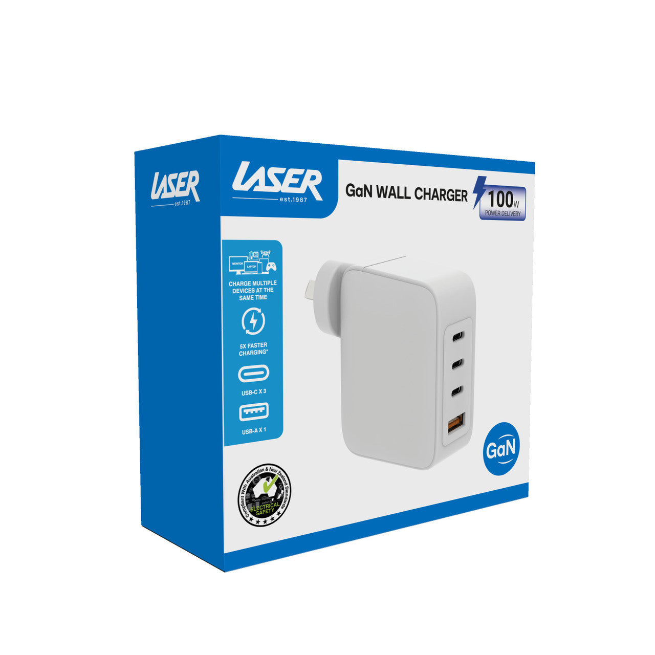 Laser 100W PD GaN Charger - 4 Port USB-C and USB-A Fast Charging