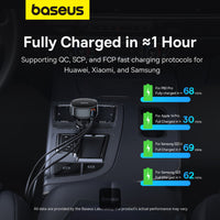 Thumbnail for Baseus Enjoyment Pro Series Car Charger USB-A Port + Type-C & Lightning Retractable Cable 60W  - Black