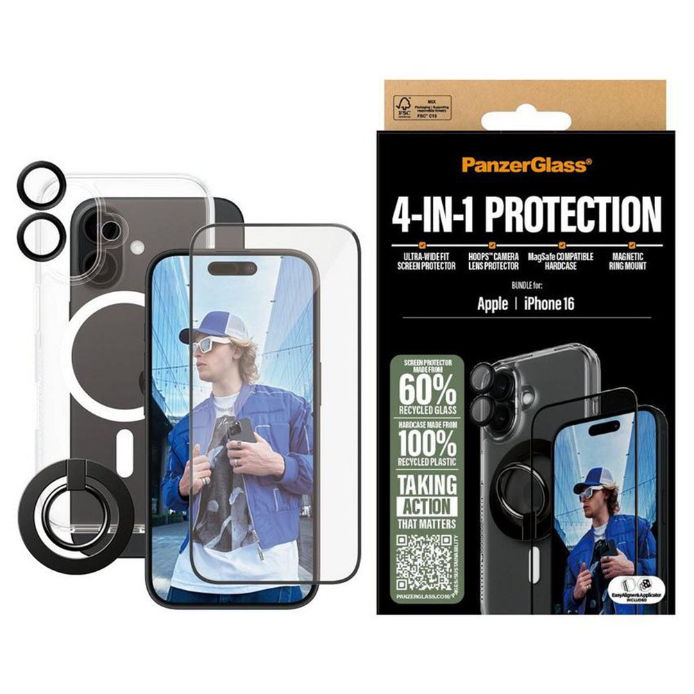 PanzerGlass Screen Protector for iphone 16 4-In-1 Protection Bundle - Clear