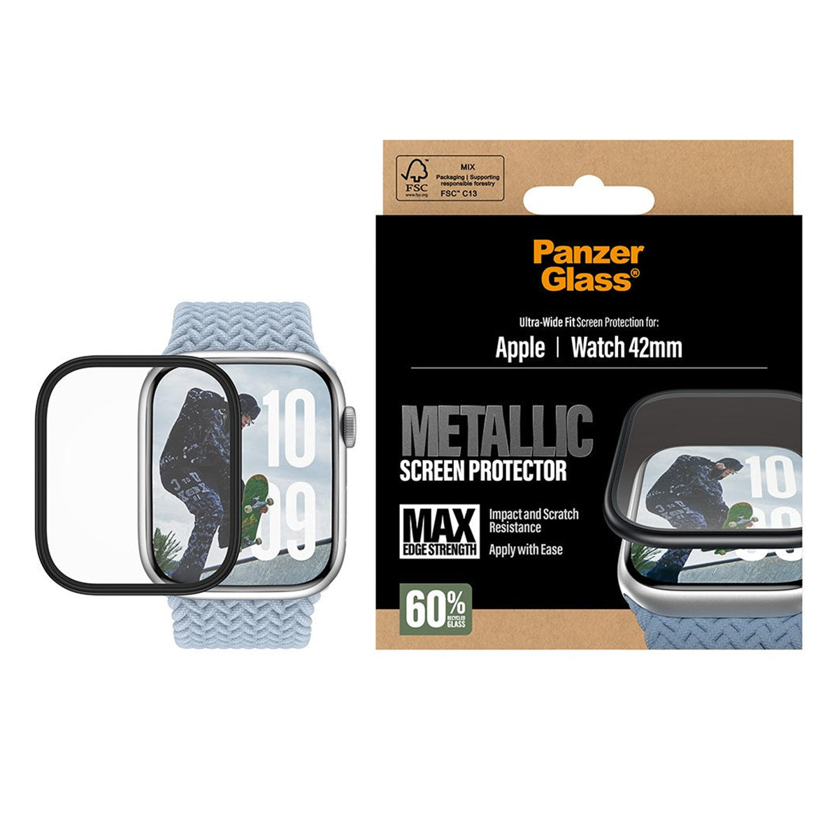 PanzerGlass Metal Frame Screen Protector for Apple Watch Series 10 (42mm) - Black
