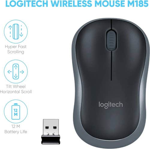 Logitech M185 Wireless Hybrid Gaming Mouse| Easy Setup - Swift Grey