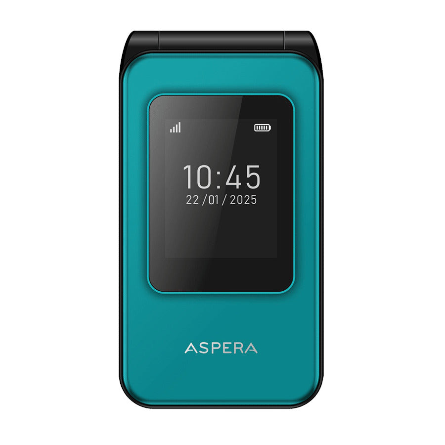 OPEN BOX: Aspera F46+ (F46 Plus) Seniors 4G BIG button FLIP mobile phone with CRADLE- Black / Green