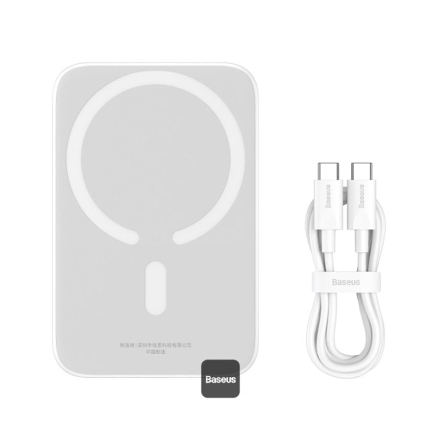 Baseus 6000mAh Magnetic Mini Air 15W Wireless Power Bank With PD 20W Type-C Port - White