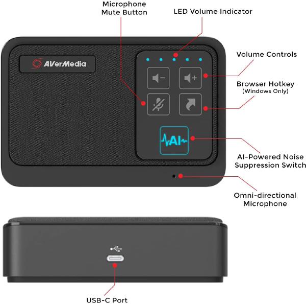 AVerMedia Professional Connections AI Speaker Phone, Seamless Audio Conference Speaker Mic