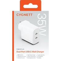 Thumbnail for Cygnett PowerPlus 35W Dual Port USB-C Wall Charger - White