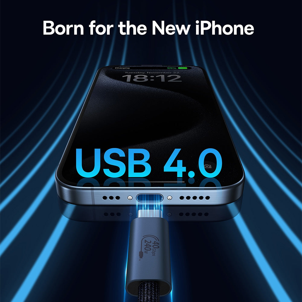 Baseus Flash Series 2 USB4 Data Cable Type-C to Type-C 240W for iPhone 15 / 16 / 17 Series - Black