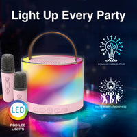Laser Mini RGB Karaoke Speaker with 2 Wireless Mics - Pink