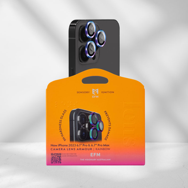 EFM Camera Lens Screen Armour for iPhone 15 Pro/15 Pro Max - 6.1" and 6.7" - Rainbow