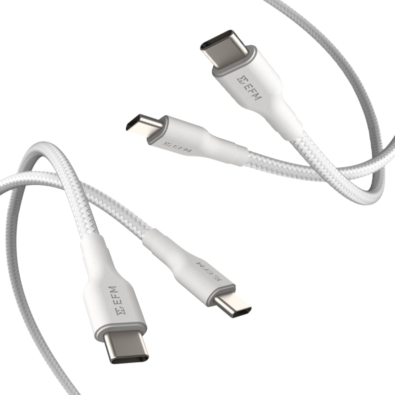 EFM USB-C Braided Cable Twin Pack - 2M with 60W Power Throughput - White