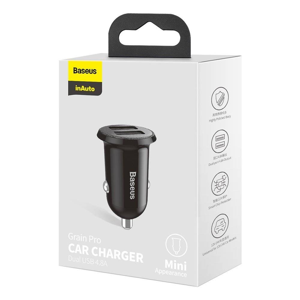 Baseus 24W DUAL Port USB-A Fast Charging Car Charger (2.4A x 2) - Black