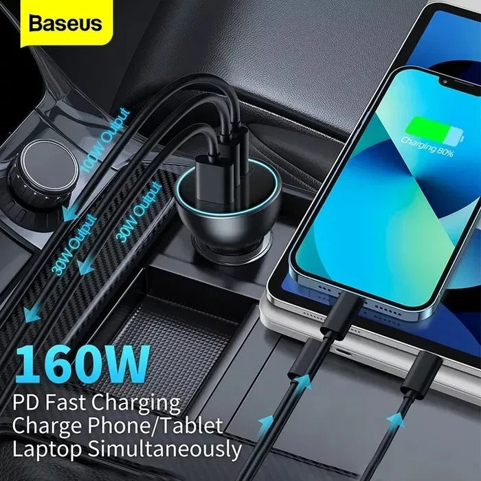 Baseus 160W Car Charger USB Type C QC 5.0 Fast Charging For iPhone 14 Pro Laptop Macbook