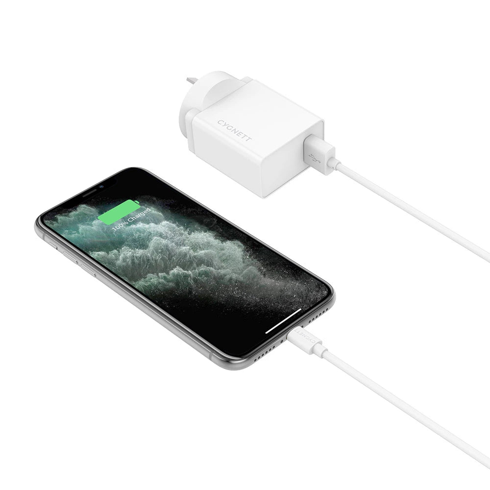 Cygnett PowerPlus 12W Fast Charge Wall Adapter with iPhone iPad Lightning Cable - White
