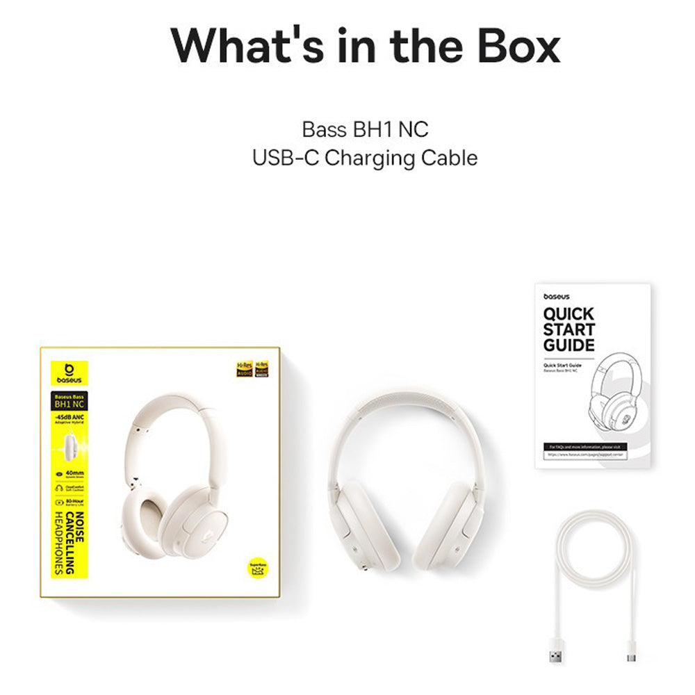 Baseus BH1 NC Noise Cancelling Wireless Headphones - White