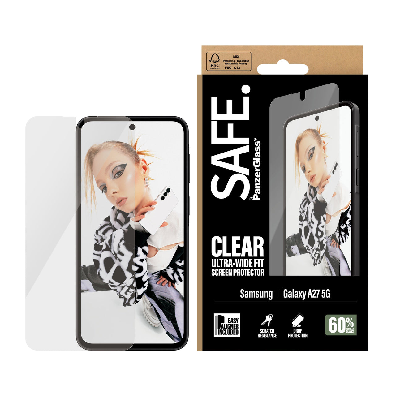 PanzerGlass Screen Protector Ultra-Wide Fit with EasyAligner for Samsung Galaxy A27 5G - Clear