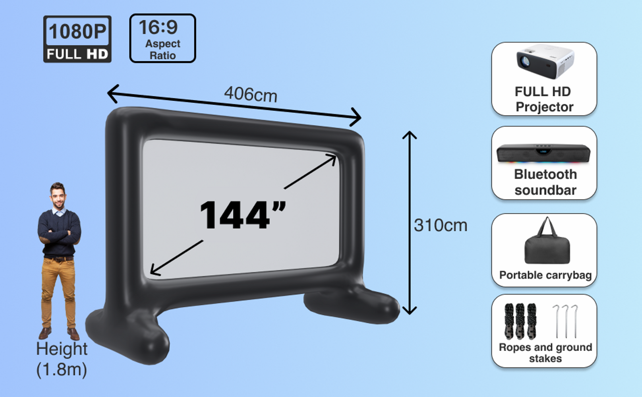 Laser Outdoor Cinema: Full HD Projector, 144" Screen & Soundbar