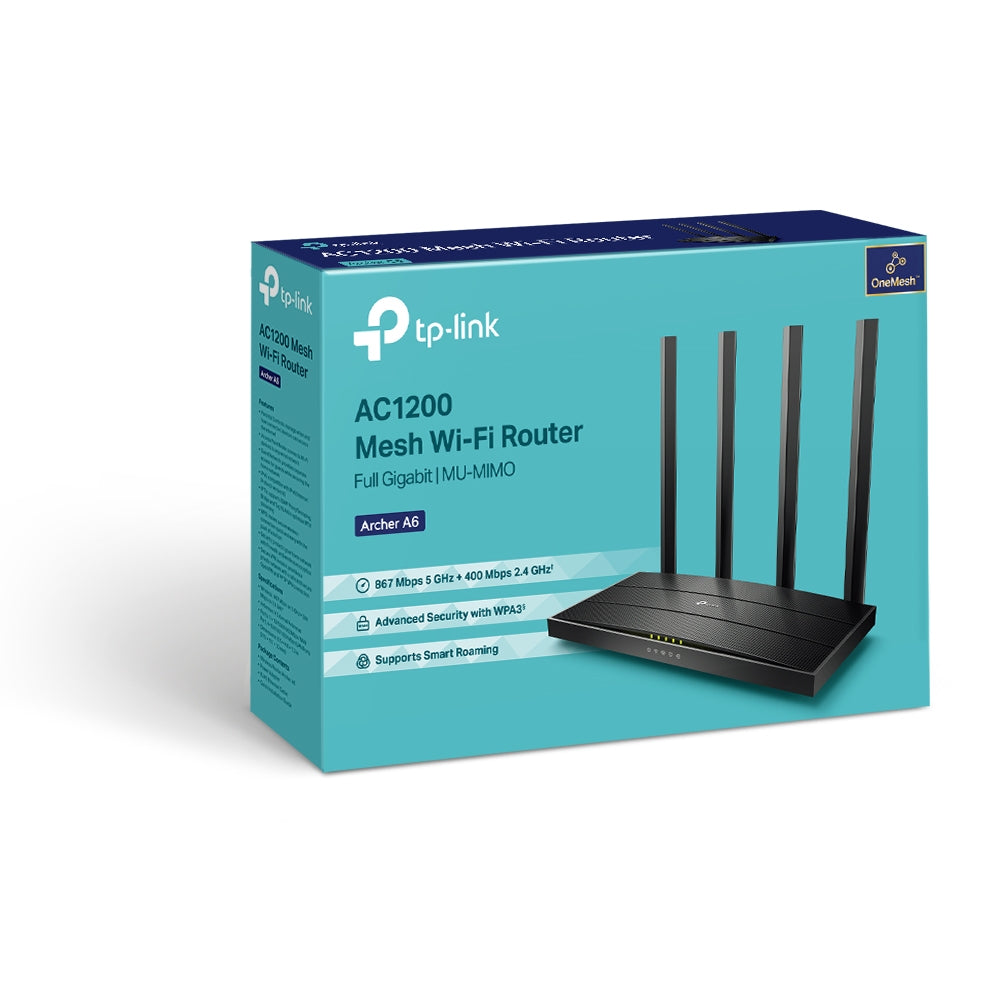 TP-Link Archer A6 AC1200 Wireless MU-MIMO Gigabit Router (OneMesh) Dual-Band WiFi
