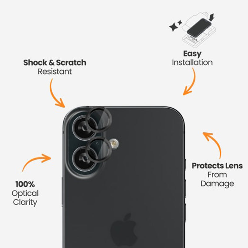 EFM Camera Lens Screen Armour for iPhone 16 and 16 Plus - Carbon
