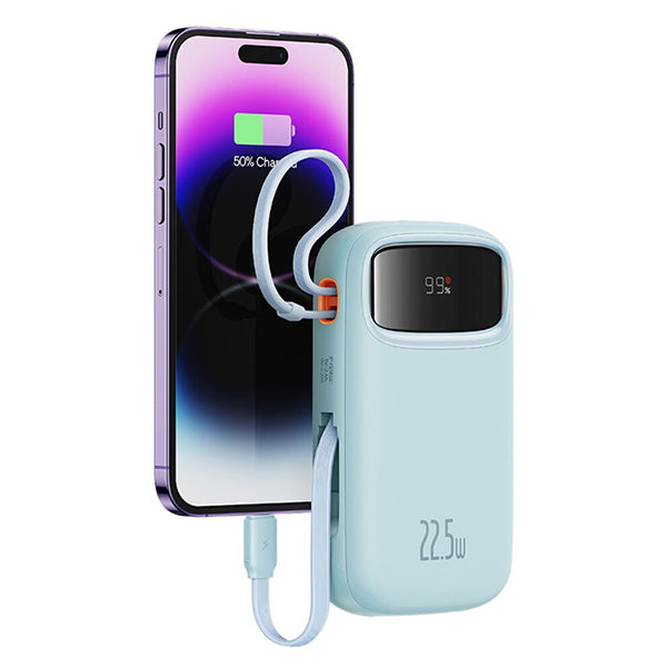 Baseus Qpow2 Dual-Cable Digital Display Fast Charge Power Bank 20000mAh 22.5W - Blue