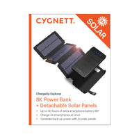 Thumbnail for Cygnett Chargeup Explorer 8000mah Power Bank & Detachable Solar Panels - Black
