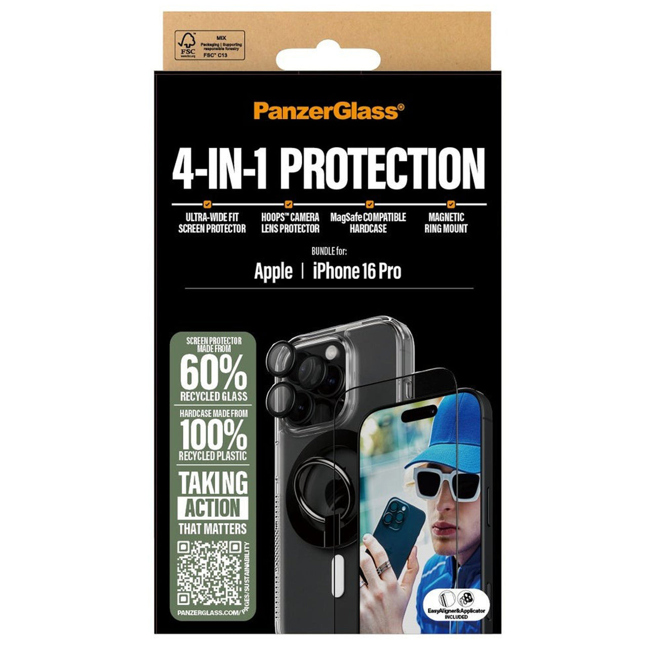 PanzerGlass 4-in-1 Protection Bundle(Screen|Lens|Case|Ring) for iPhone 16 Pro - Clear