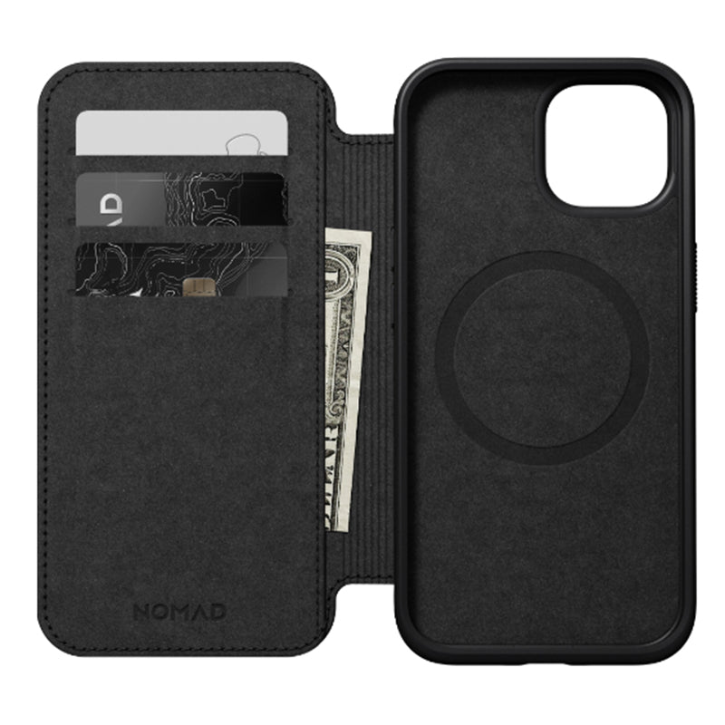 Nomad Leather Folio Case for iPhone 17e/16e/15/14 - Black