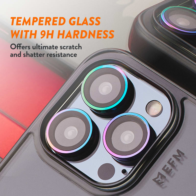 EFM Camera Lens Screen Armour for iPhone 15 Pro/15 Pro Max - 6.1" and 6.7" - Rainbow