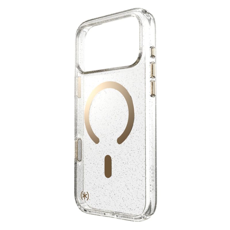 Speck Presidio Lux-Glitter MagSafe Case with Camera Control for iPhone 18 Pro Max - Clear/Gold Glitter