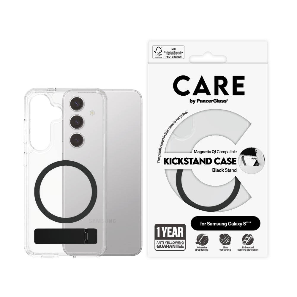 PanzerGlass CARE Kickstand with MagSafe Case for Samsung Galaxy S25- Clear/Black