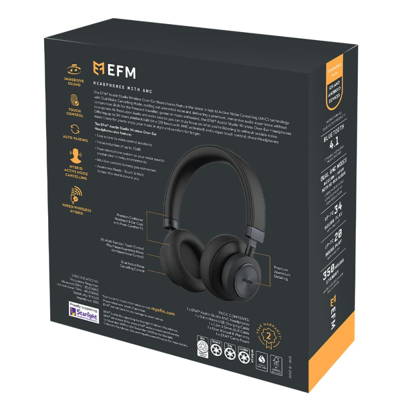 EFM Austin Studio Wireless ANC Headphones - Black
