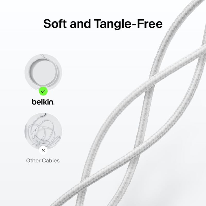 Belkin Boost Charge Pro USB-C to C 240W Braided Cable 1m Universally Compatible - White