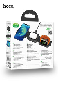 Thumbnail for Hoco CQ11 15W 3 in 1 Folding Magnetic Wireless Fast Charger - Black