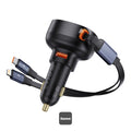 Baseus Enjoyment Pro Series Car Charger USB-A Port + Type-C & Lightning Retractable Cable 60W  - Black