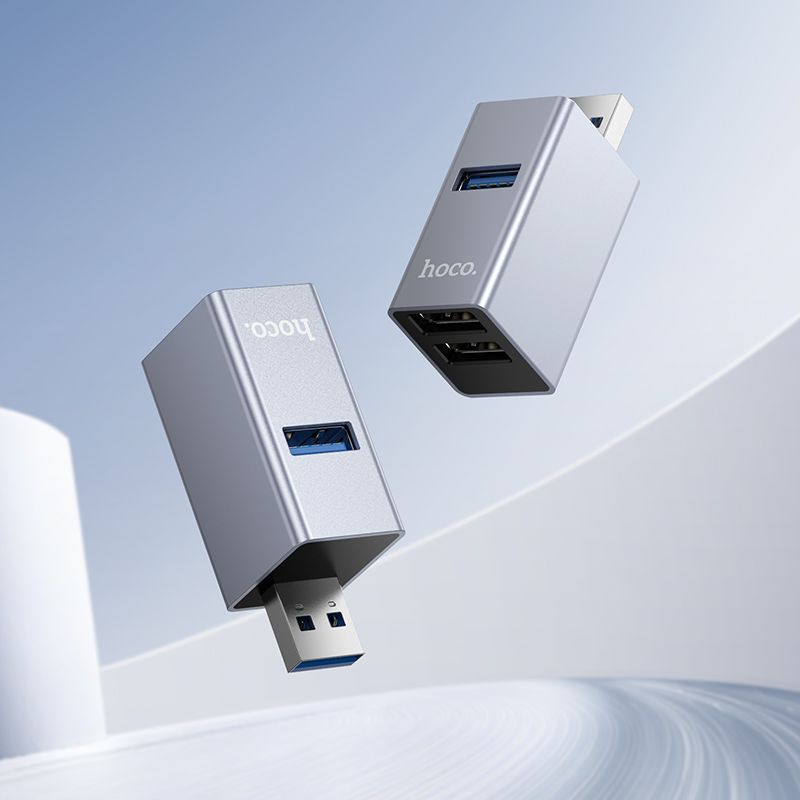 HOCO HB54 3-in-1 Converter [USB A to USB2.0 x2 & USB 3.0] - Metal Grey