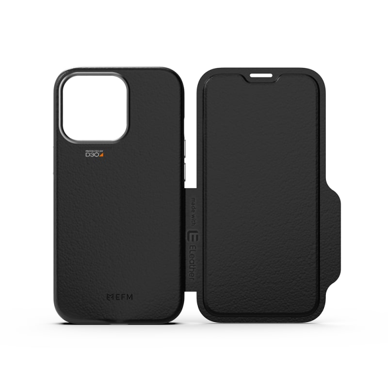 EFM Monaco Leather Wallet Case Armour with D3O 5G Signal Plus for iPhone 13 Pro Max (6.7") - Black