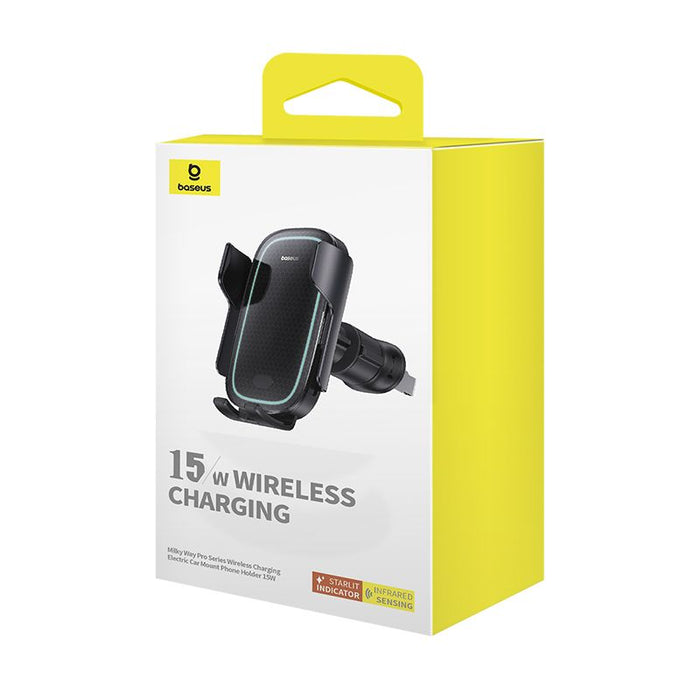 Baseus (15W) Milky Way Pro Wireless Charger / Auto Lock / Air Vent Car Mount Holder - Black