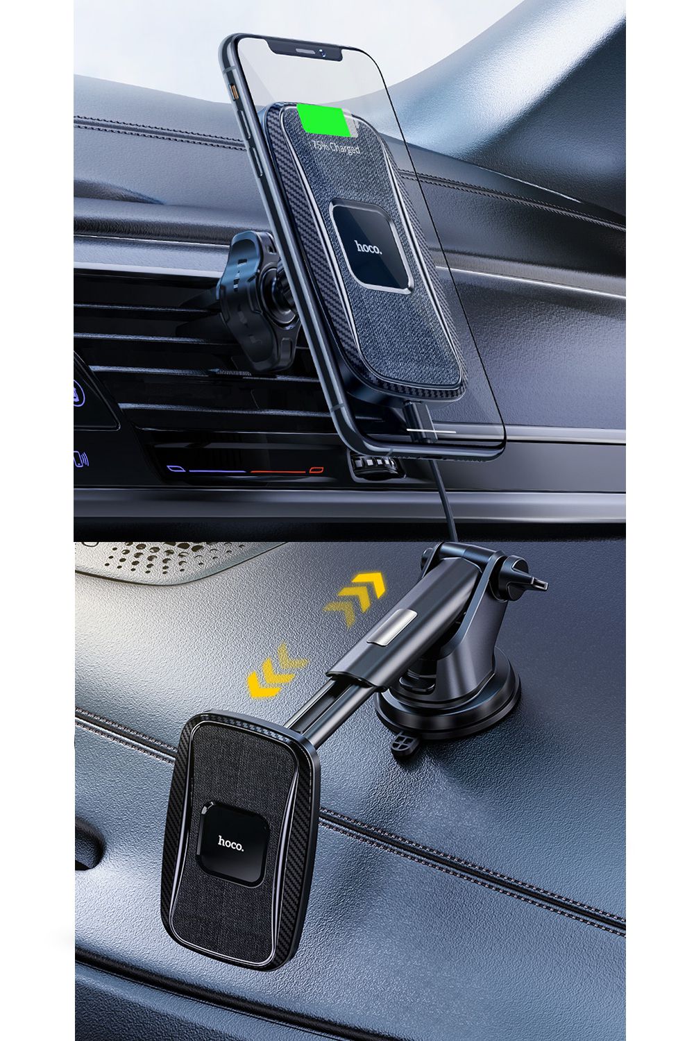 Hoco 15W 2in1 Magnetic Car Wireless Charger CA75 - Black