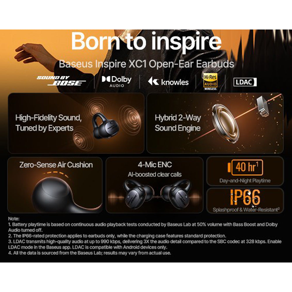 Baseus Inspire XC1 Open-Ear Wireless Earbuds - Black