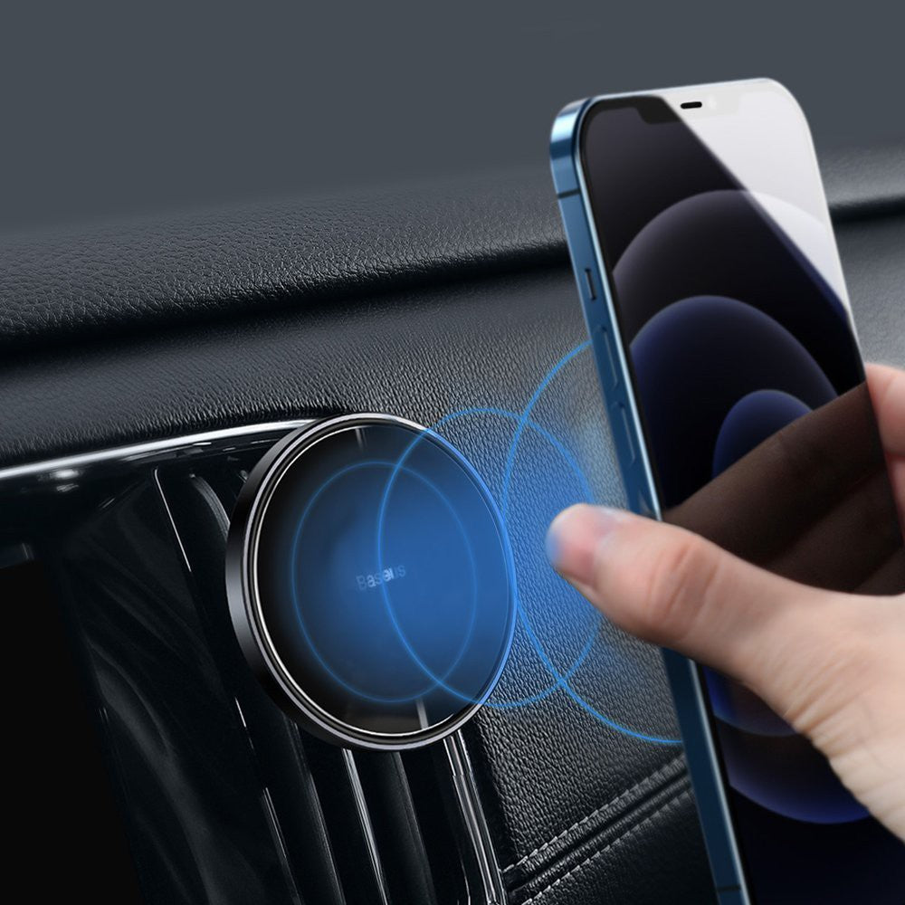 Baseus Magnetic Car Mount for Dashboards and Air Outlets (Magsafe Compatible + Ring Included ) - Bla