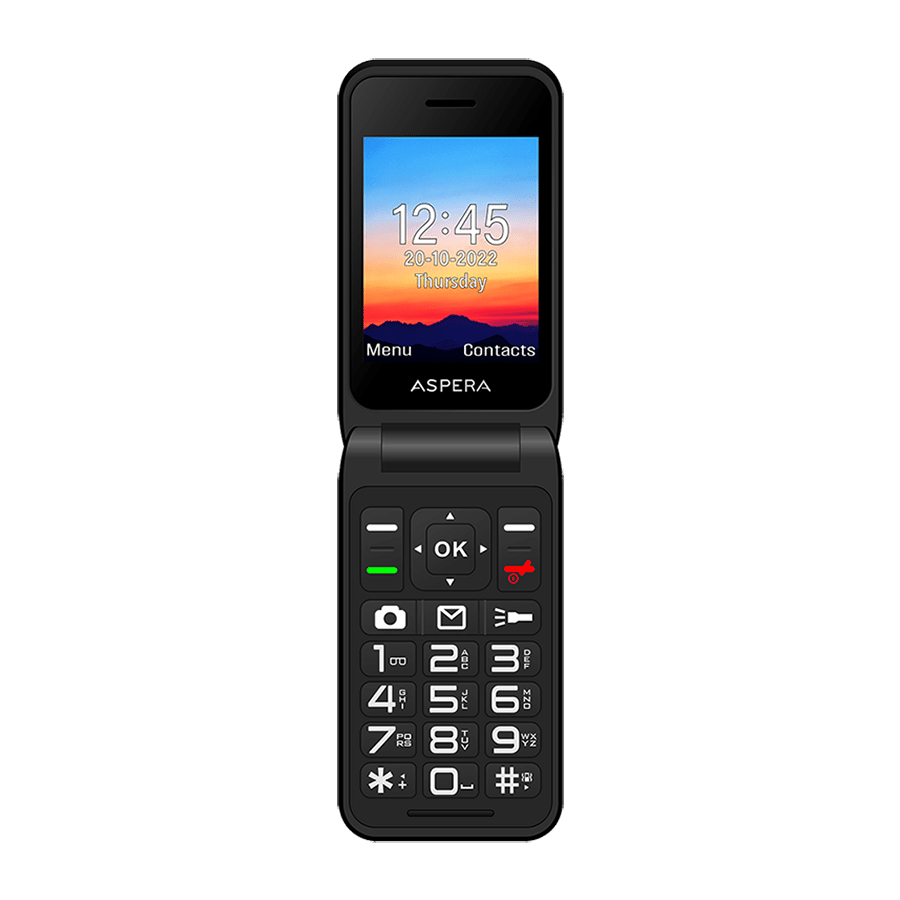 Aspera F46 Seniors 4G BIG button FLIP mobile phone with CRADLE- Black / Green