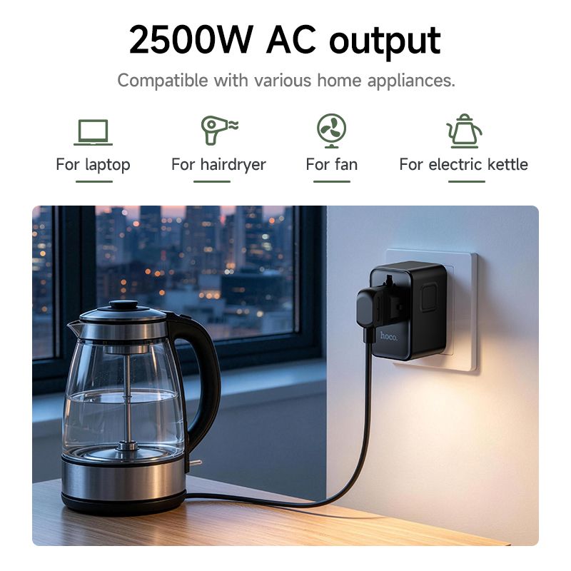 Hoco Travel Adapter 100W GaN with Fast Charging 4 Port Type-C and USB-A  - Black