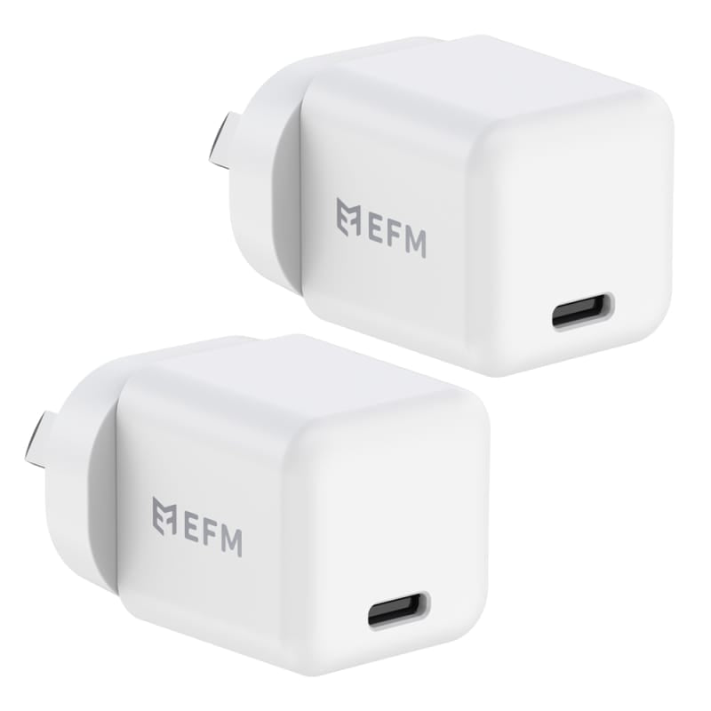 EFM ECO 30W GaN Wall Charger Twin Pack with Power Delivery and PPS - White