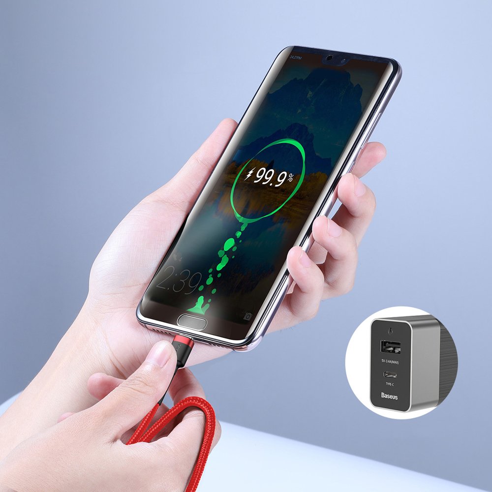 Baseus Cafule Fast Charge Type-C USB Data Charging Cable 1M - Black/Red