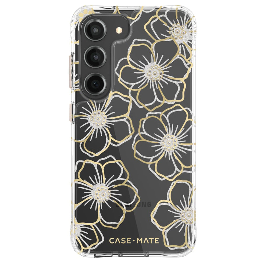 Case-Mate Floral Gems Antimicrobial Case for Samsung Galaxy S23 - Clear/ Gold