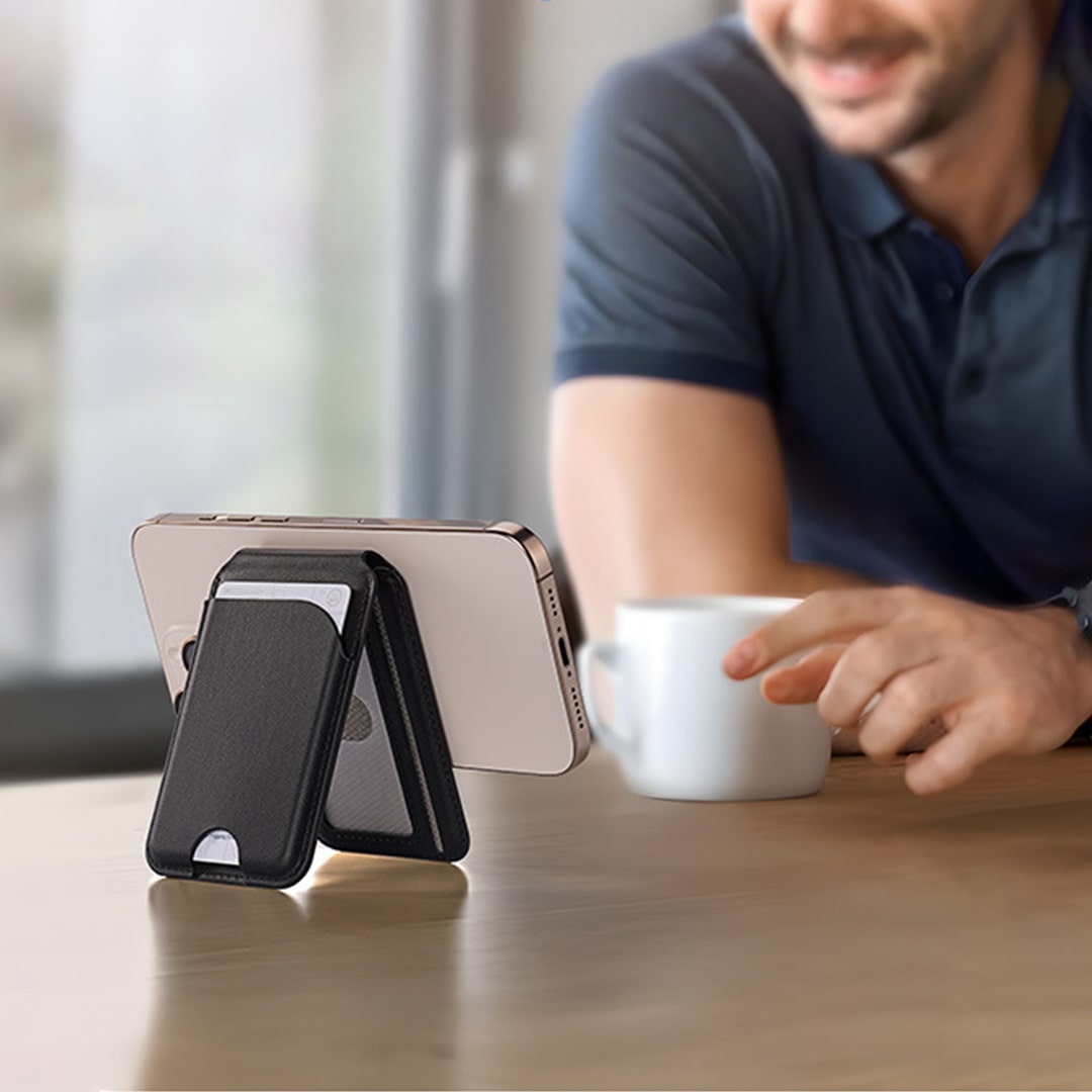 Jabees MagWallet with RFID Blocking Magsafe Compatible Phone Wallet and Stand - Black