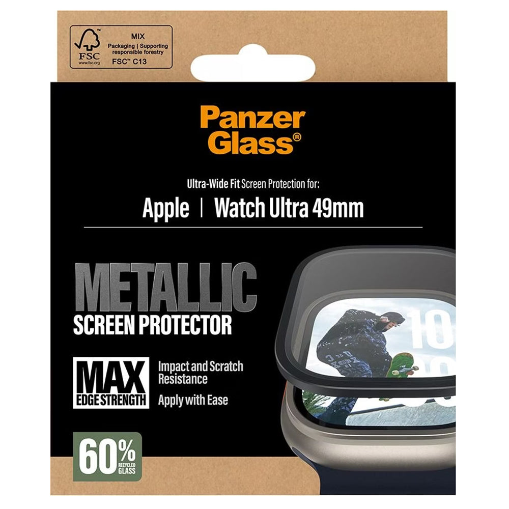 PanzerGlass Metal Frame Screen Protector for Apple Watch Ultra/2/3 (49mm) - Black