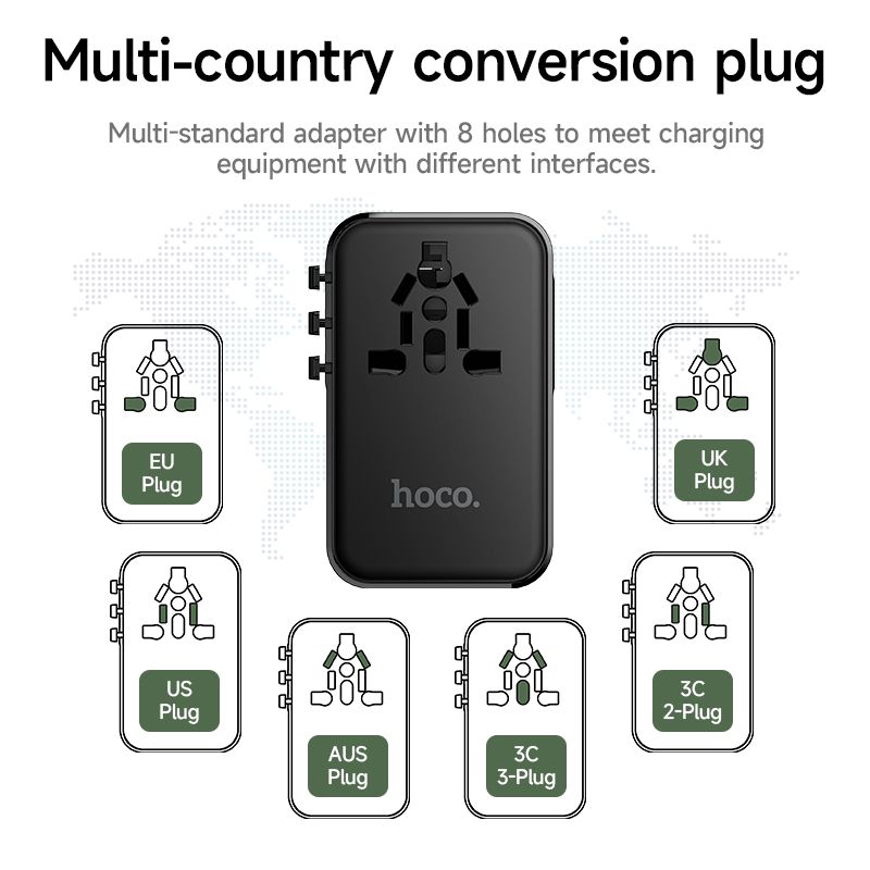 Hoco Travel Adapter 100W GaN with Fast Charging 4 Port Type-C and USB-A  - Black