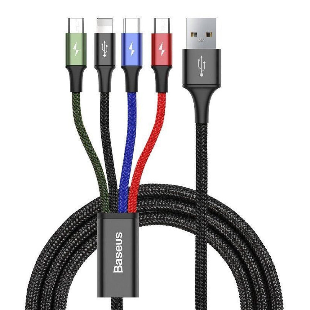 Baseus 4 in 1 Nylon Braided Cable (2 x Lightning / Type-C / Micro USB) 3.5A 1.2m  - Black