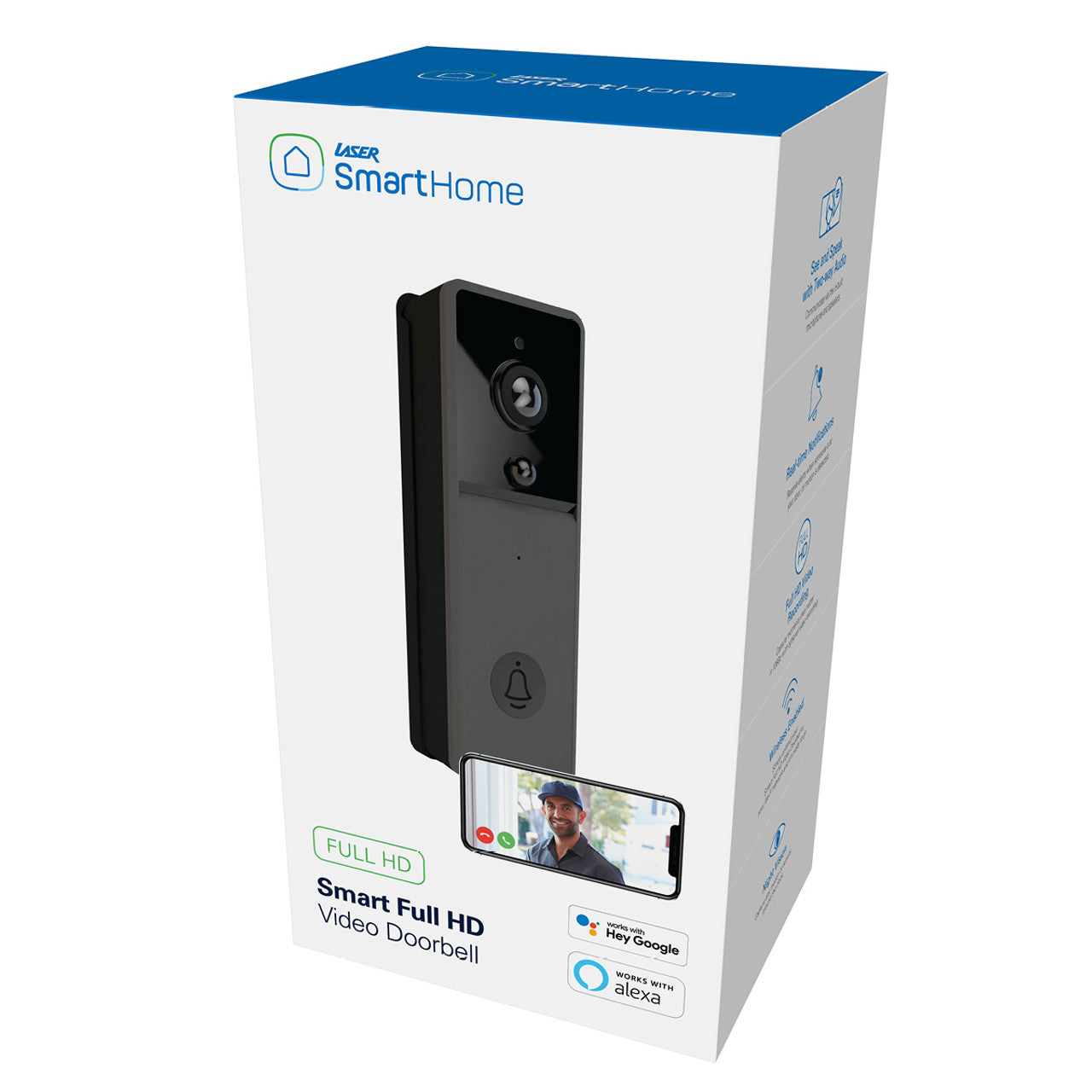 Laser Smart Full HD Video Doorbell- Black